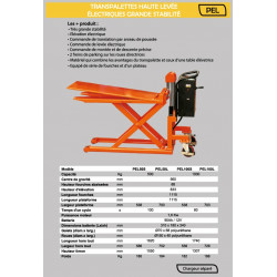 Stockman Transpalette haute levée électrique grande stabilité 1000Kg 1115x538 m Kobleo