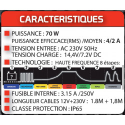 Mecafer Chargeur batterie 70 W 4/2 A MHF4E Kobleo