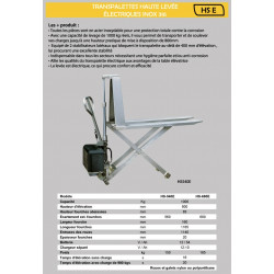 Stockman Transpalette haute levée électrique inox 316 1000 Kg 1165x680mm HS680E Kobleo