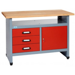 Kupper Etabli 12082 1 porte 3 tiroirs 1 compartiment L120cm rouge Kupper Kobleo