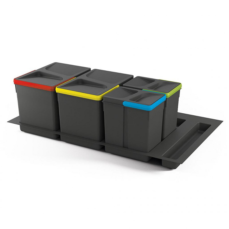 Emuca Kit de poubelles 2x15 L 2x7 L module 900 mm Plastique Gris anthracite  Kobleo