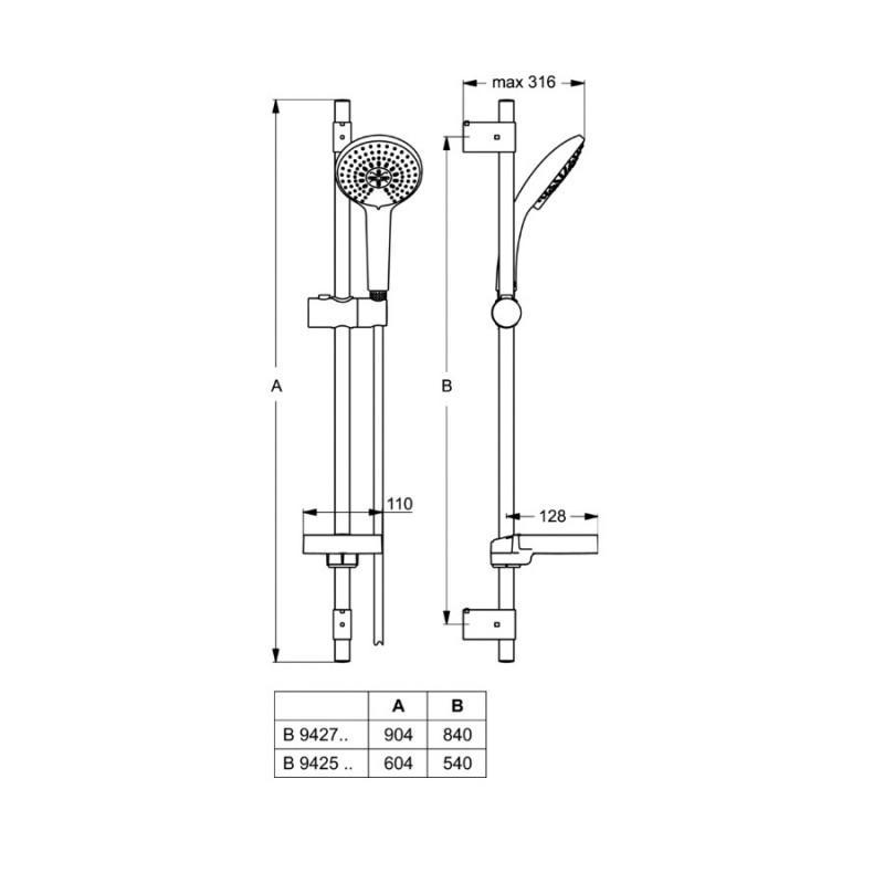 Ideal standard Ensemble barre de douche Idealrain 90cm chromé Ideal Standard Kobleo Ideal standard Ensemble barre de douche Idealrain 90cm chromé Ideal Standard Kobleo