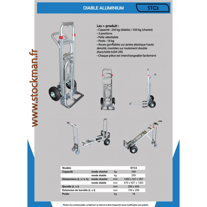 Chariot et diable de manutention 3 en 1 - Stockman STC3