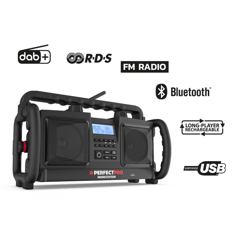 Perfect Pro Radio de chantier Workstation chargeur et lecteur Usb IP65 Perfect Pro Kobleo Perfect Pro Radio de chantier Workstation chargeur et lecteur Usb IP65 Perfect Pro Kobleo