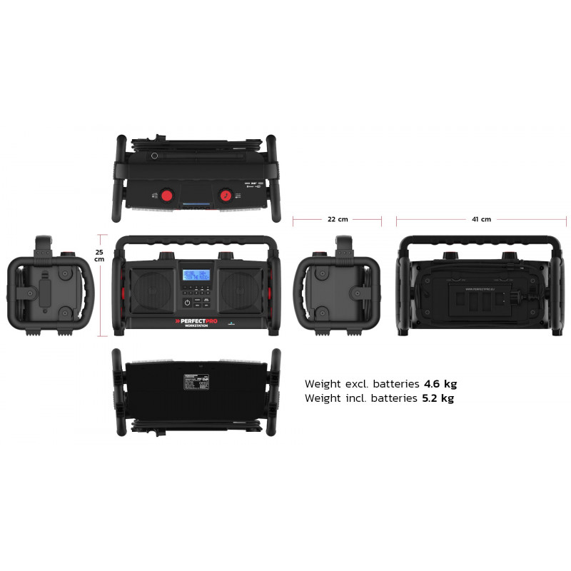 Perfect Pro Radio de chantier Workstation chargeur et lecteur Usb IP65 Perfect Pro Kobleo Perfect Pro Radio de chantier Workstation chargeur et lecteur Usb IP65 Perfect Pro Kobleo