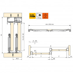 Emuca Système coulissant placard 6030362 pour armoires 2 portes 16mm Kobleo