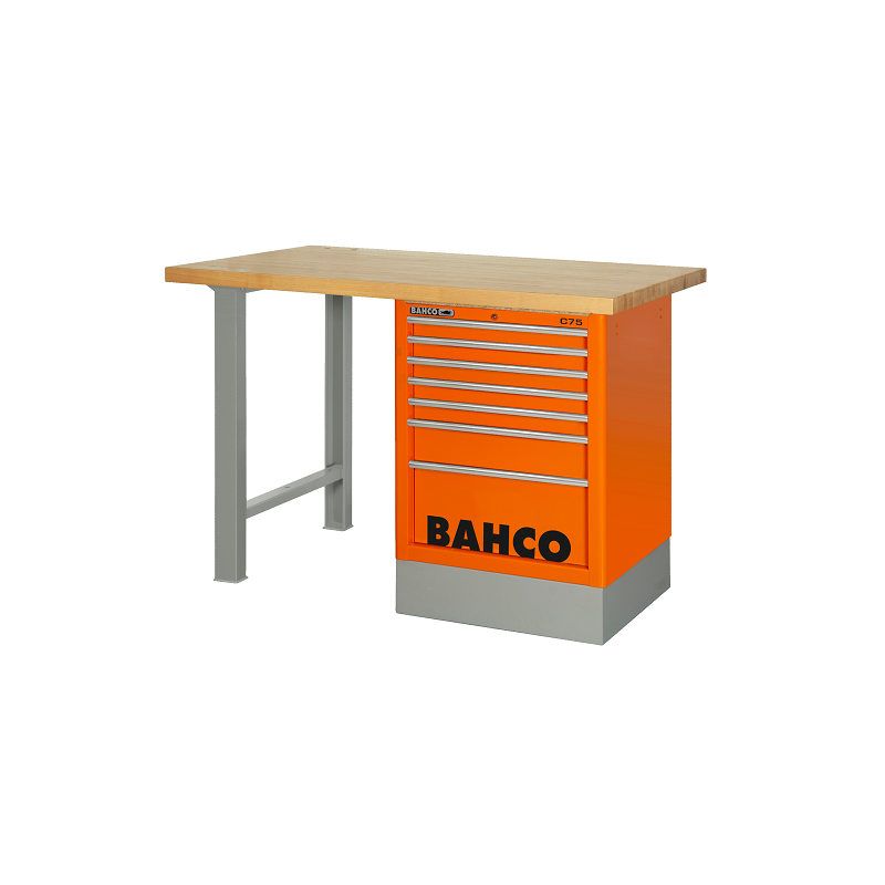 Bahco Etabli d'atelier en bois 150 cm 6 tiroirs orange avec 2 pieds 1495K6CW Kobleo