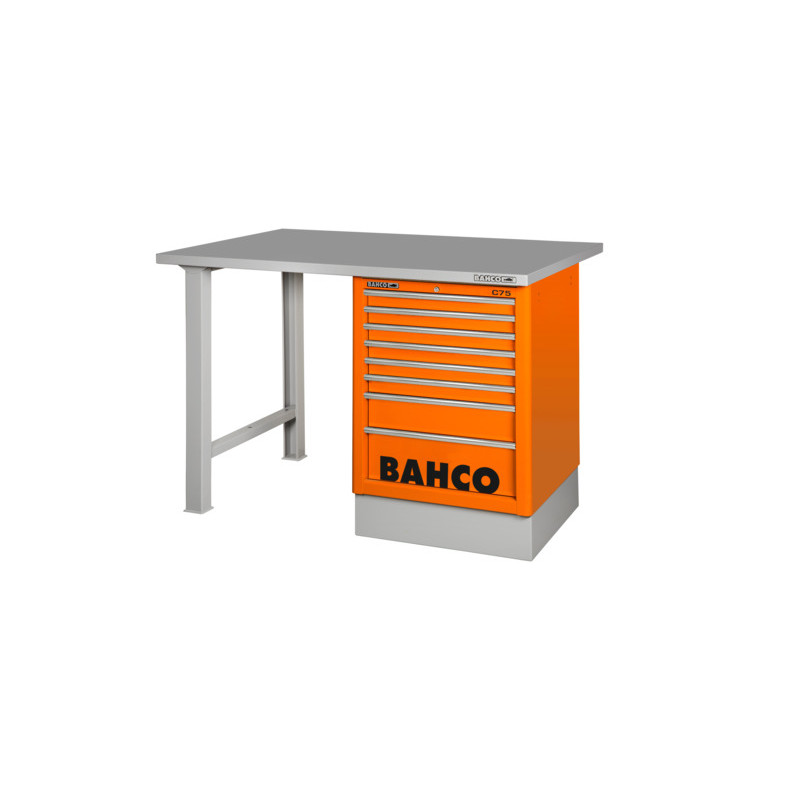 Bahco Etabli d'atelier acier inoxydable 180 cm 7 tiroirs orange 2 pieds 1495 Bahco Kobleo