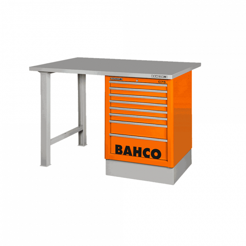 Bahco Etabli d'atelier acier inoxydable 150 cm 8 tiroirs orange 2 pieds 1495 Bahco Kobleo