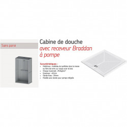 Akw Cabine douche 700x1200mm receveur Braddan pompe Sans Paroi (Accessibil Kobleo