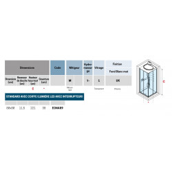 Novellini Cabine de douche standard avec coiffe 80 x 80 x 2165 cm mécanique hydr Kobleo