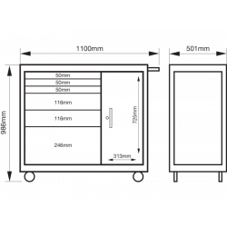 Bahco Servante classique C75 6 tiroirs armoire latérale orange 986x501x1100m Kobleo
