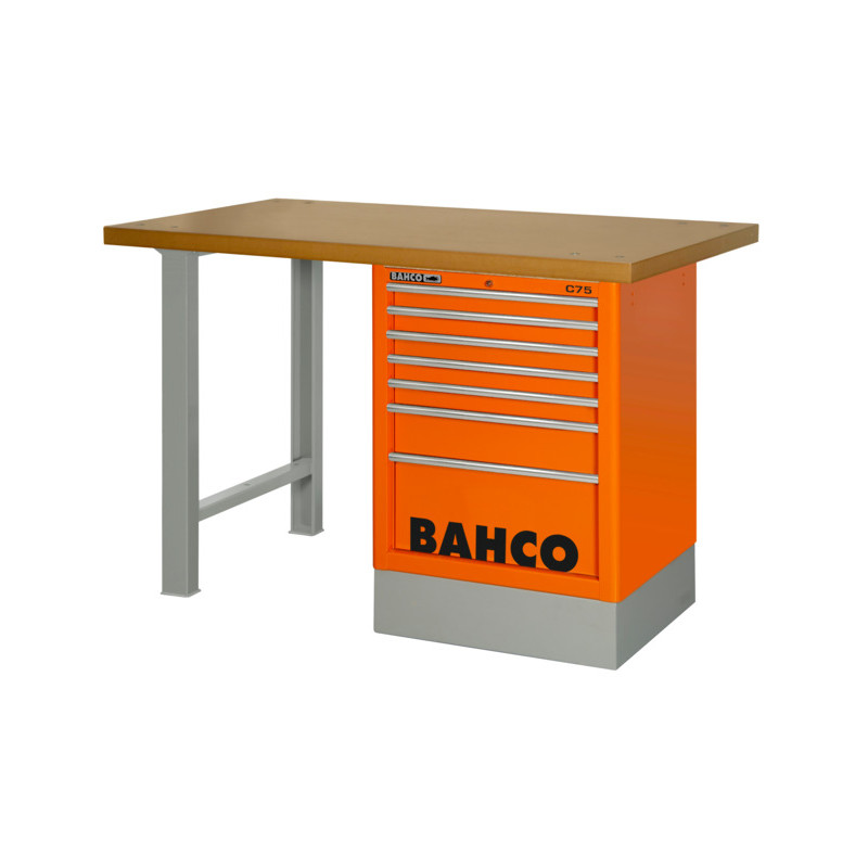 Bahco Etabli d'atelier en MDF 180 cm 6 tiroirs orange avec 2 pieds 1495K6CWB Kobleo