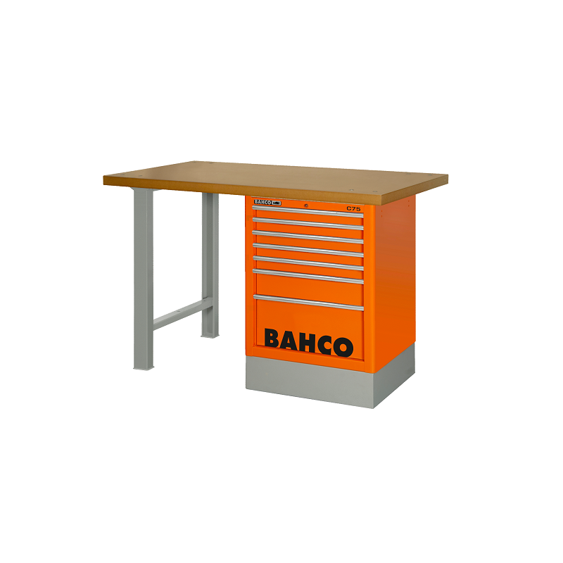 Bahco Etabli d'atelier en MDF 150 cm 8 tiroirs orange avec 2 pieds 1495K8CWB Kobleo