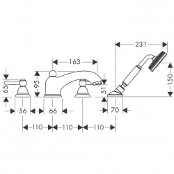 AXOR Set mélangeur Carlton 4 trous 163mm montage sur bord baignoire poignée Kobleo AXOR Set mélangeur Carlton 4 trous 163mm montage sur bord baignoire poignée Kobleo