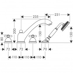 AXOR Set Carlton mélangeur 4 trous 235mm poignées croisillons chromé AXOR Kobleo
