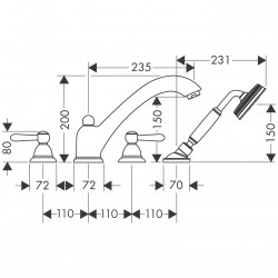 AXOR Set mélangeur Carlton 4 trous 235mm montage sur plage carrelage poigné AXOR Kobleo