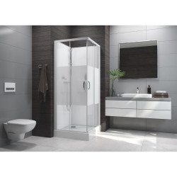 Leda Cabine douche 900x900mm sérigraphie opaque central porte coulissante I Kobleo