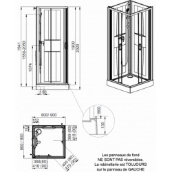 Leda Cabine douche 900x900mm sérigraphie opaque central porte coulissante I Kobleo