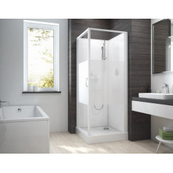 Leda Cabine de douche carré 90x90cm porte pivotante verre opaque central IZ Kobleo