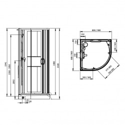 Leda Cabine douche 1/4 rond 90x90cm porte coulissante verre opaque central  Kobleo