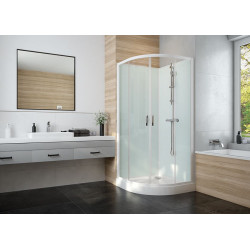 Leda Cabine douche 800x800mm porte coulissante 1/4 rond fondVert amande IZI Kobleo