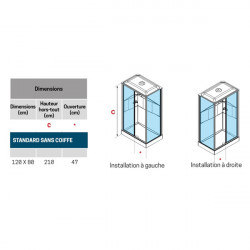 Novellini Cabine douche standard sans coiffe 120x80 mécanique profilé blanc MEDI Kobleo