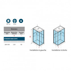 Novellini Cabine douche hydromassage sans coiffe 100x80 thermostatique profilé b Kobleo