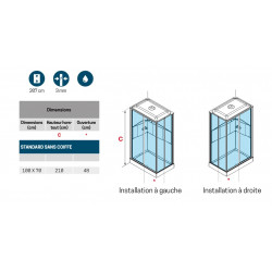 Novellini Cabine douche standard sans coiffe 100x70 mécanique profilé blanc MEDI Kobleo