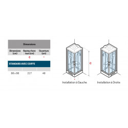 Novellini Cabine douche standard coiffe 80x80 mécanique profilé silver NEW HOLID Kobleo