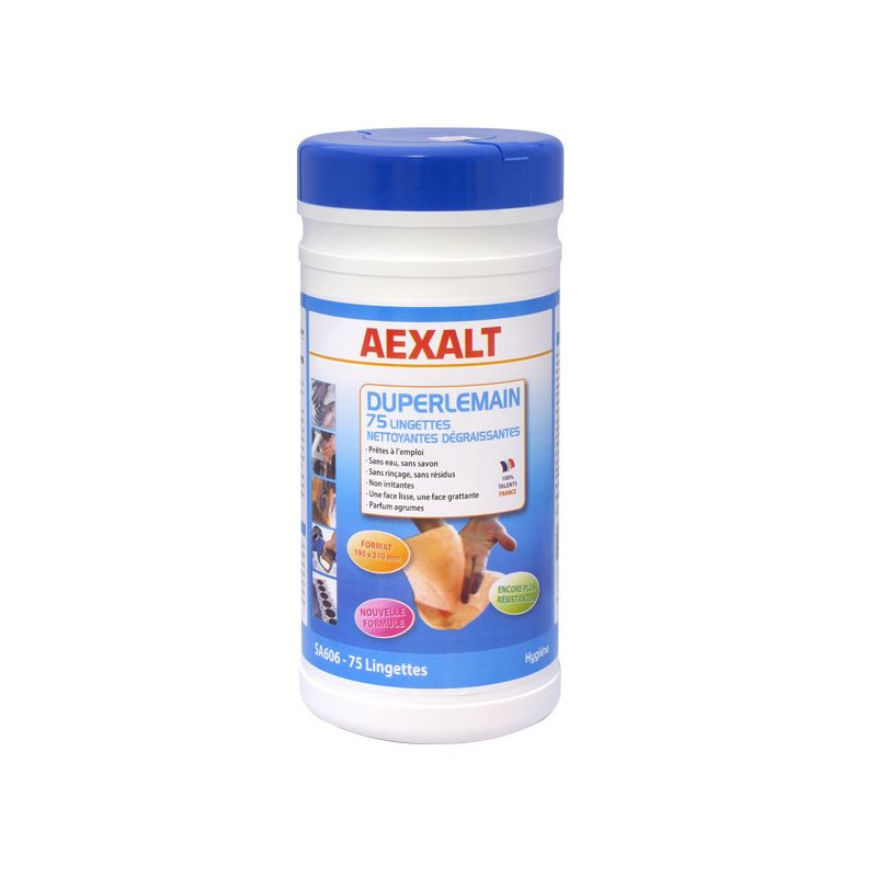 Aexalt 75 lingettes nettoyantes dégraissantes mains surfaces parfum agrume DU Kobleo