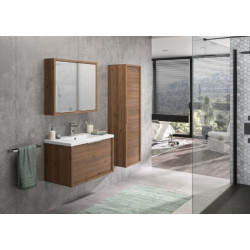 Allibert Armoire de toilette 80 cm 2 portes miroir 4 étagères chêne halifax Sor Kobleo