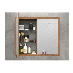 Allibert Armoire toilette 80 cm avec 2 portes miroir et 4 étagères chêne cognac Kobleo