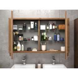 Allibert Armoire toilette 120cm 2 portes miroir 4 étagères couleur chêne cognac Kobleo