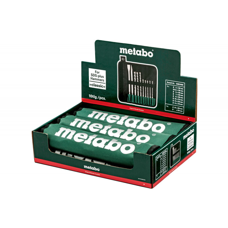 Metabo Assortiment 10 pièces de forets SDS-Plus et burins en étui souple Kobleo Metabo Assortiment 10 pièces de forets SDS-Plus et burins en étui souple Kobleo
