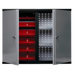 Kupper Armoire murale 2 portes 2 étagères et 18 boites de rangement Gris Kobleo