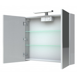 Allibert Armoire toilette éclairante 60cm 2 portes miroir 2 étagères chêne Juno Kobleo