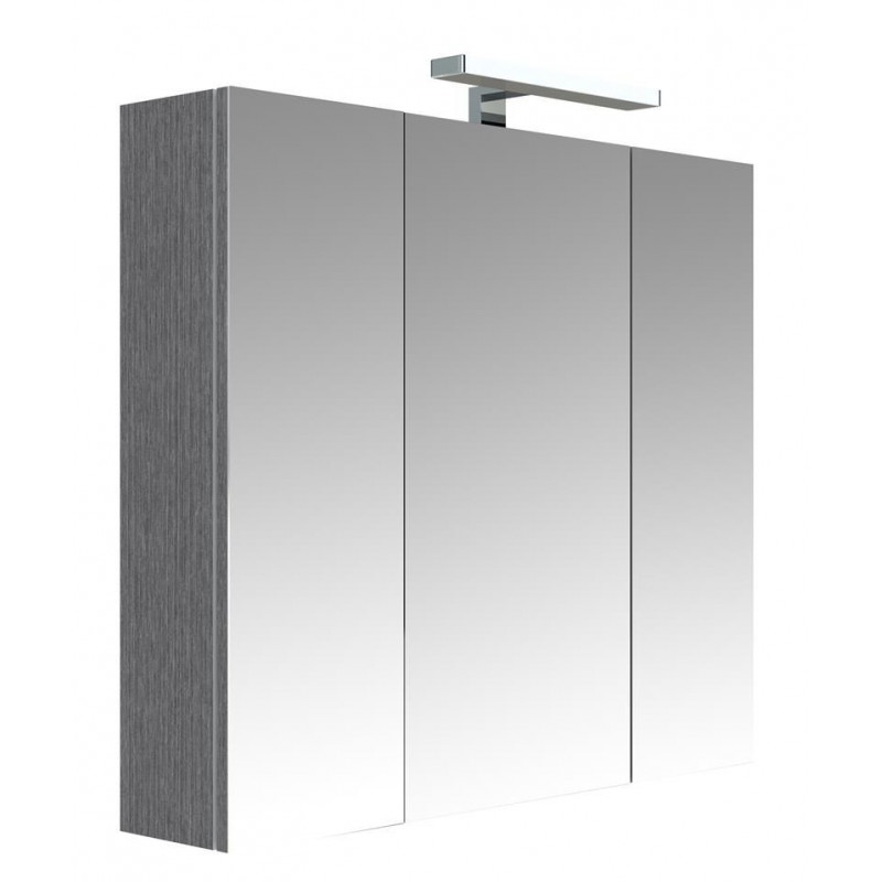 Allibert Armoire toilette éclairante 80cm 3 portes miroir 6 étagères chêne Juno Kobleo