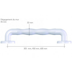 Akw Barre d'appui ergonomique droite 600mm blanche Accessibilité PMR Akw Kobleo