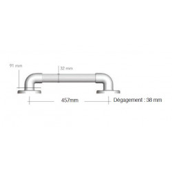 Akw Barre d'appui droite cannelée renforcée 457mm blanc (Accessibilité PMR Kobleo