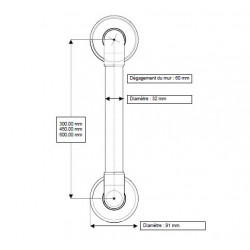 Akw Barre d'appui lisse droite 450mm blanc Accessibilité PMR Akw Kobleo