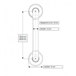 Akw Barre d'appui droite lisse renforcée 600mm blanche Accessibilité PMR Akw Kobleo