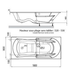 Allibert Baignoire rectangulaire 180 x 80 x 40-42 cm 150 L blanc Moovance Kobleo