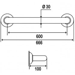 Godonnier Barre d'appui droite alu époxy blanc 600mm Kobleo