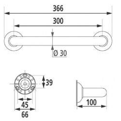 Pellet Barre d'appui droite alu époxy blanc 300mm Kobleo