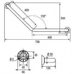 Pellet Barre de relèvement coudée blanc Diam 30 mm 400x400mm Kobleo