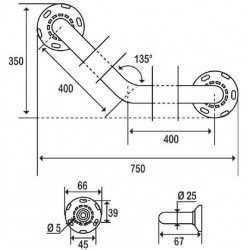 Pellet Barre de relèvement coudée laiton chromé Diam 25 mm 400x400mm Kobleo