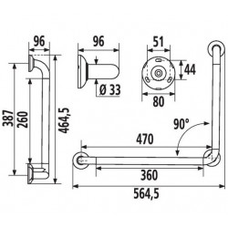 Pellet Barre de douche coudée 90° Polyalu Kobleo