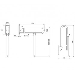 Delabie Barre d'appui relevable avec béquille Diam 32mm L 650 mm Inox poli sat Kobleo
