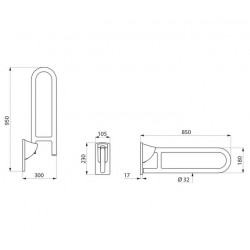 Delabie Barre d'appui relevable Diam 32mm L. 850 mm Inox poli satiné pour PMR Kobleo